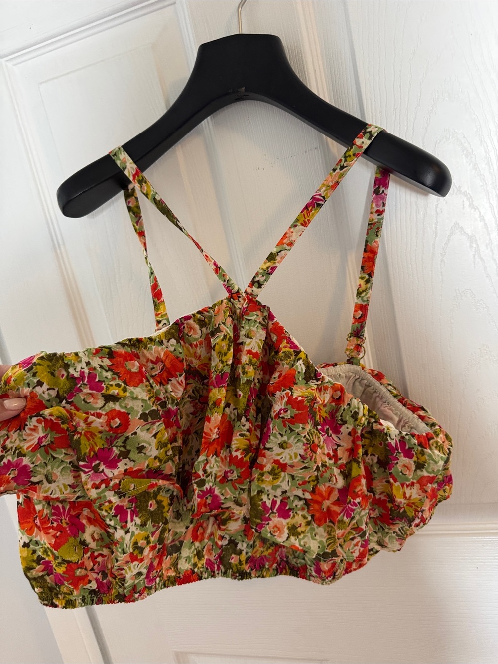 J. Crew Floral Spaghetti Strap Crop Top - Pink/Orange/Green/Cream